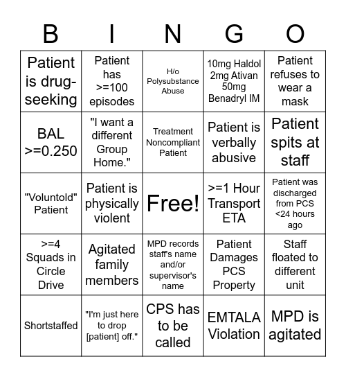 PCS Bingo 1st Ed. Bingo Card
