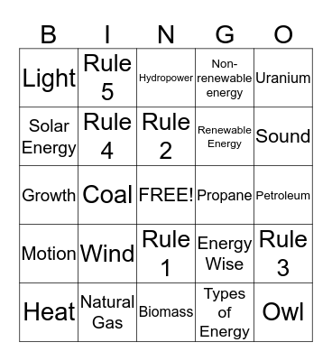 ENERGY WISE- ENERGY REVIEW Bingo Card