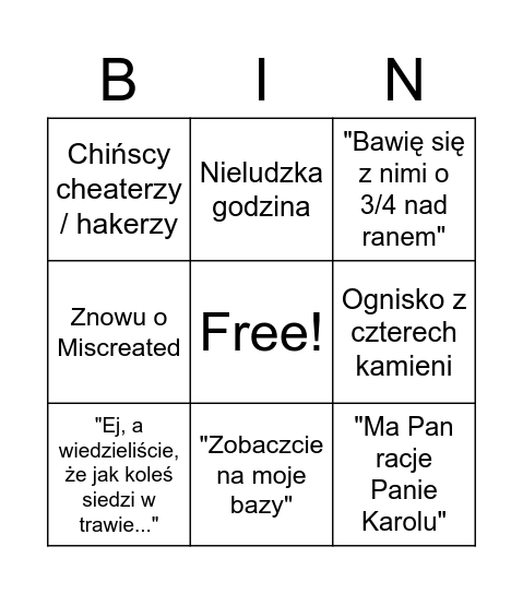 Pieniek's Bizarre Gaming Adventure: Bingo Edition Bingo Card