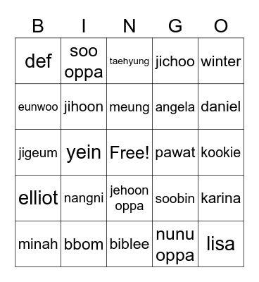 meung's board Bingo Card