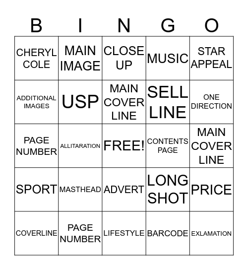 Magazine Bingo Card