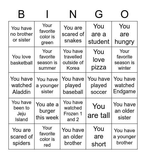 LET'S LEARN ABOUT YOU Bingo Card