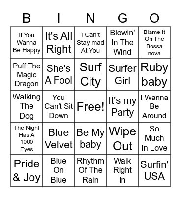 60's Hits #2 Bingo Card