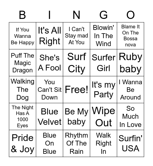 60's Hits #2 Bingo Card