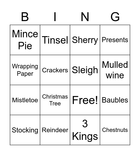 Westerby Xmas Bingo Card