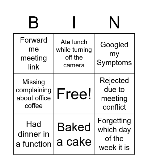 Fun From home Bingo Card