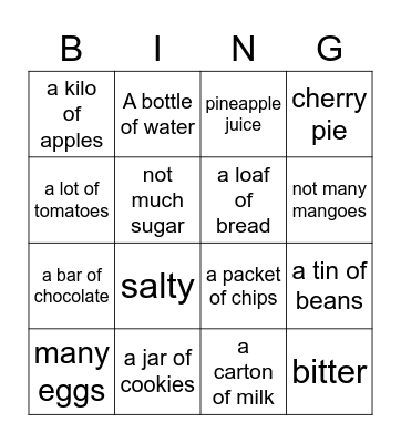 FOOD ITEMS Bingo Card