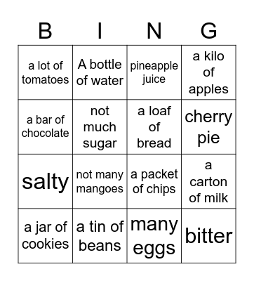 FOOD ITEMS Bingo Card