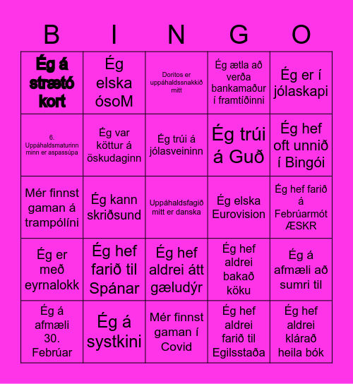 Lífshlaupsbingó Bingo Card