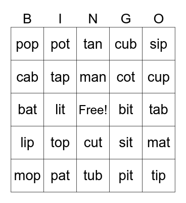 1st Grade Bingo Card