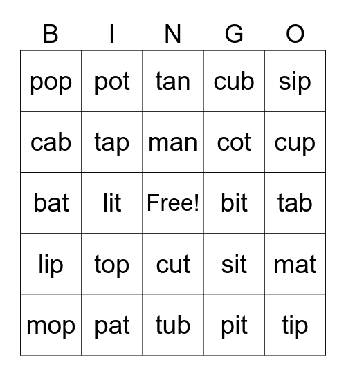 1st Grade Bingo Card