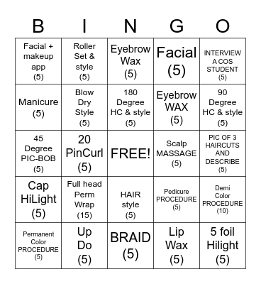 COSMETOLOGY- 3RD YEAR Bingo Card