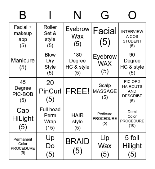 COSMETOLOGY- 3RD YEAR Bingo Card