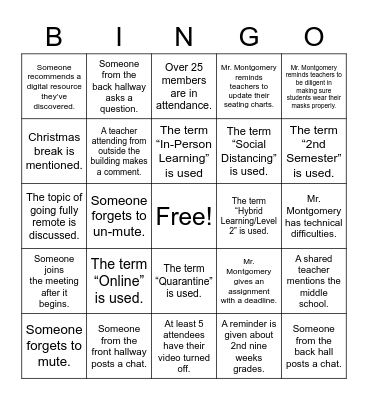 HS Staff Meeting - 12/2/20 Bingo Card