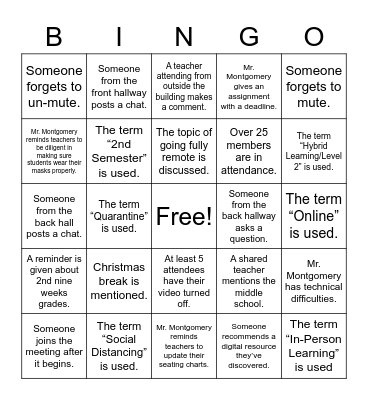 FHS Staff Meeting - Dec 2, 2020 Bingo Card