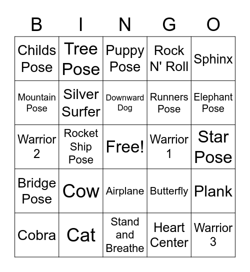 SARGENT YOGA BINGO Card