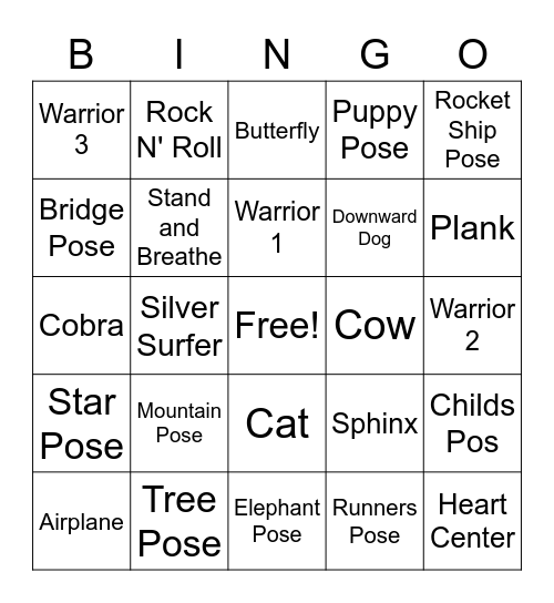 SARGENT YOGA BINGO Card