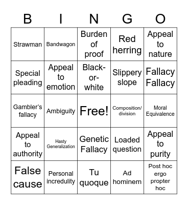 Logical Fallacies Bingo Card