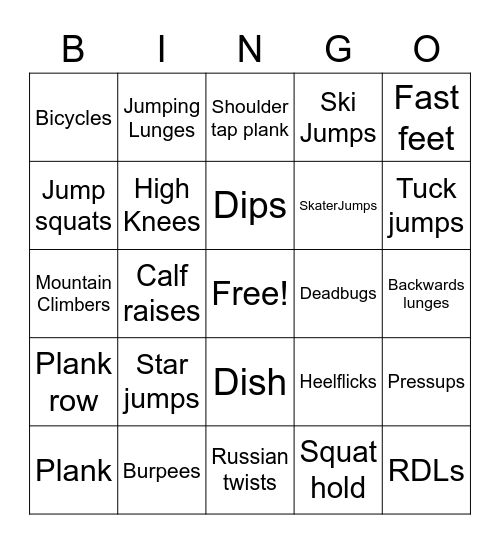 MNC Pumas Fitness Bingo Card