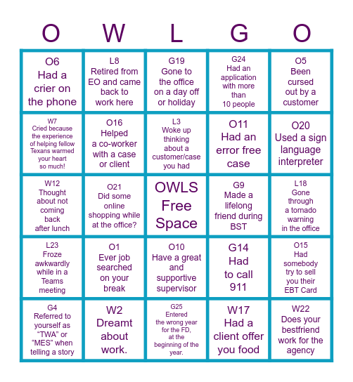 OWLS BINGO Card