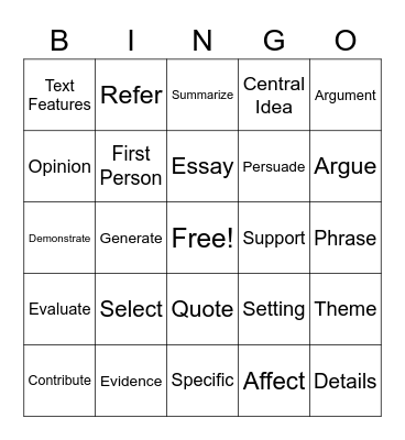 Vocabulary Bingo Card