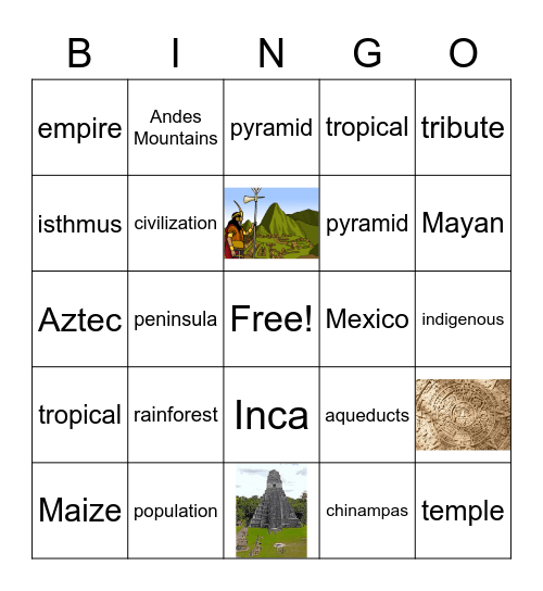 Mayan Aztec Inca Bingo Card