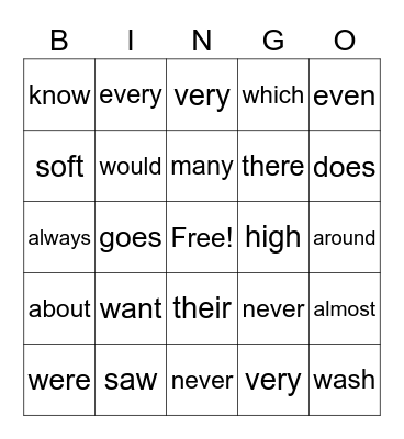 Sight Words 1 Bingo Card