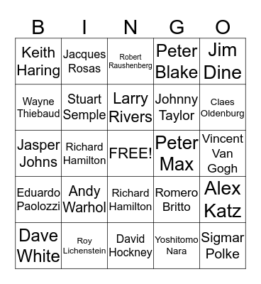 Best Pop Art Artist Bingo Card