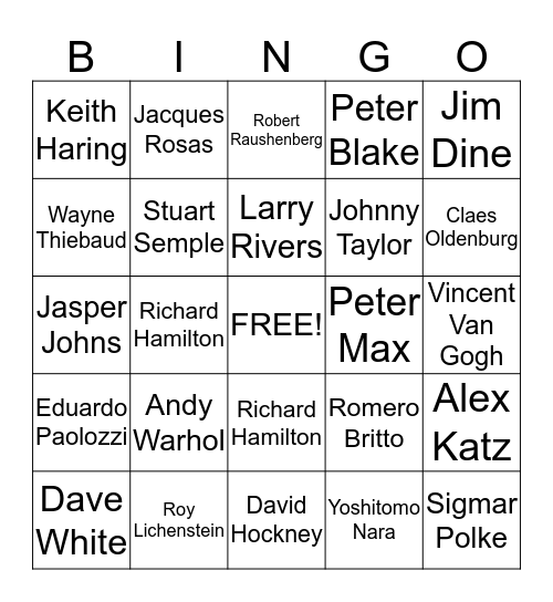 Best Pop Art Artist Bingo Card