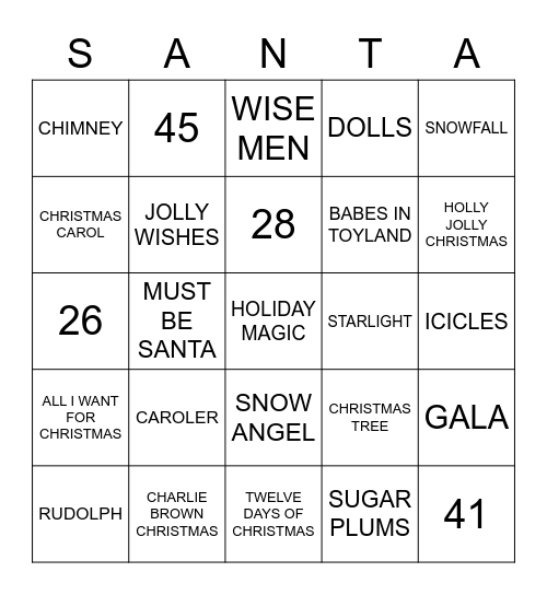 MERRY CHRISTMAS Bingo Card