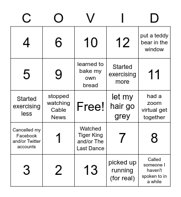 COVID Bingo Card