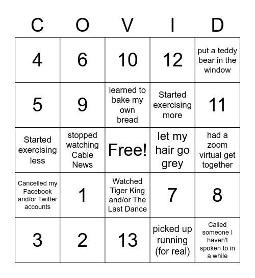 COVID Bingo Card