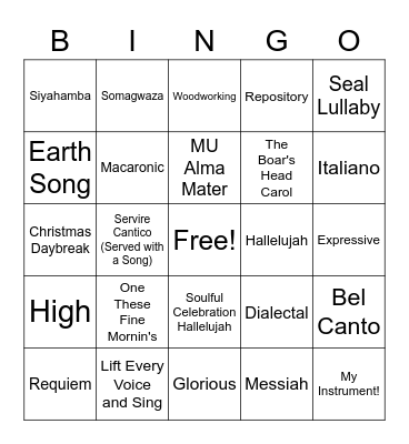 U Choir Bingo! Bingo Card