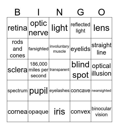 Vision/ Optics Bingo Card