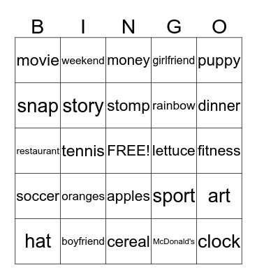 All sorts of good stuff Bingo Card