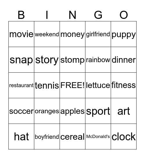 All sorts of good stuff Bingo Card