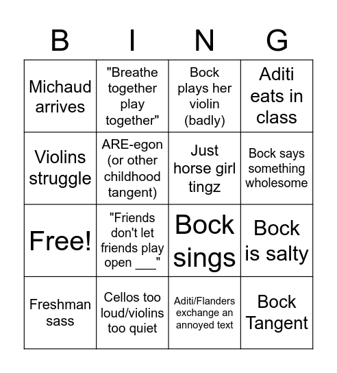 Dorkestra Bingo Card