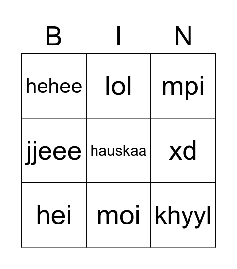 Kinkeri-Bingo Card