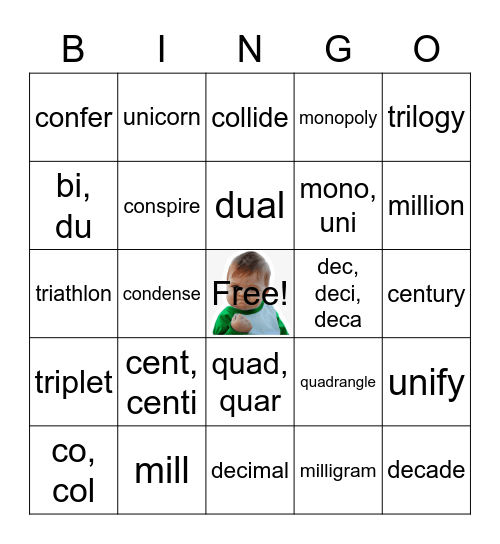 Etymology 9-12 Bingo Card