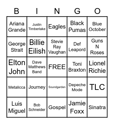 HRS MUSIC FAVES 2020 Bingo Card