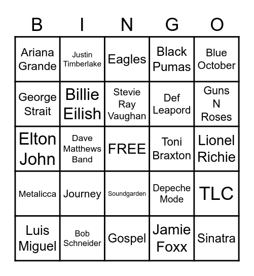 HRS MUSIC FAVES 2020 Bingo Card