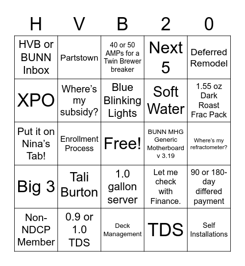 HVB2020 Bingo Card
