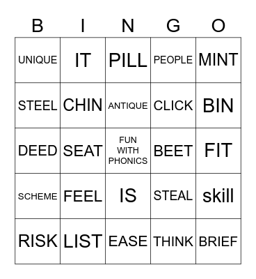 /i:/ and /I/ sounds Bingo Card