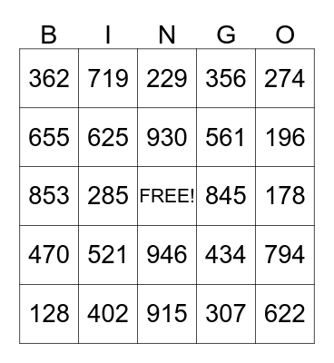 Place Value Bingo 2 Bingo Card