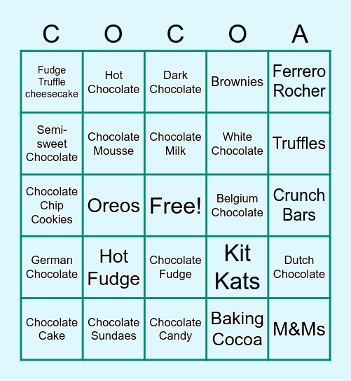 Types of Chocolate Bingo Card