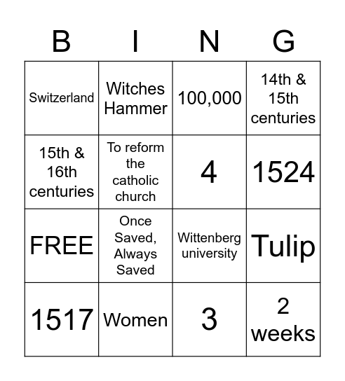 Reform Bingo Card