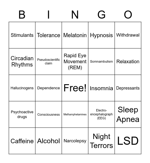 Sleep & Psychoactive Drugs Bingo Card