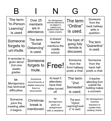 Staff Meeting 12/2/2020 Bingo Card