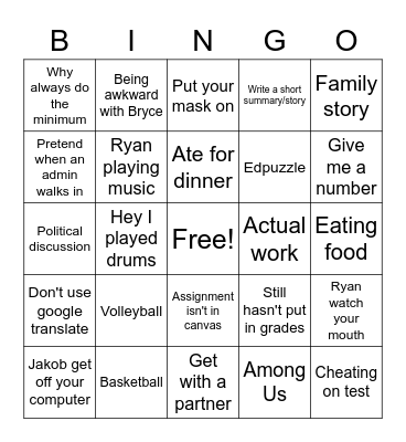Spanish class Bingo Card