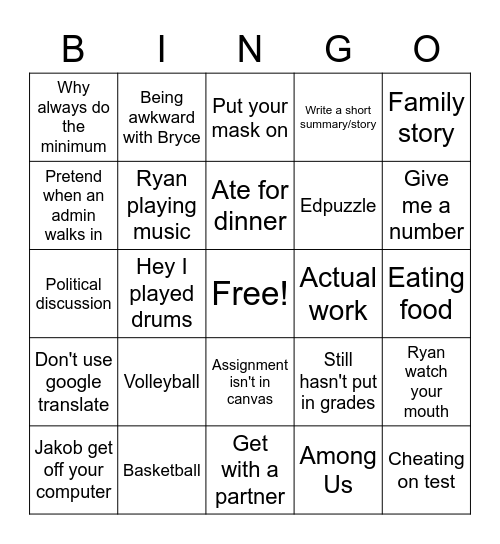 Spanish class Bingo Card